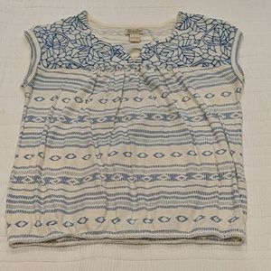 Lucky Brand White & Blue Patterned Top